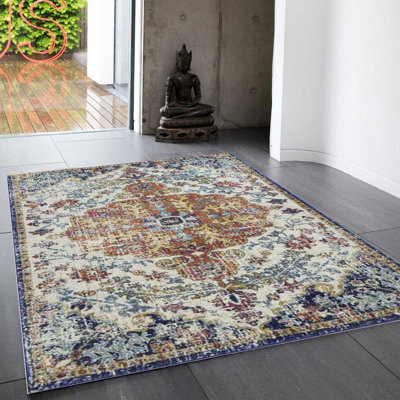 Multi Traditional Easy To Clean Floral Rug Dining Room-160Cm X 230Cm - image 1