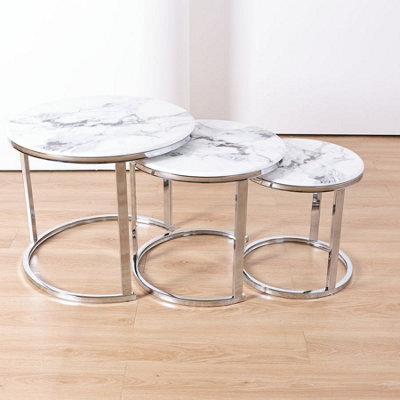 Q&p Furniture Monaco Nesting Coffee Tables 3 Piece Set  White Marble With Bold Grey Veins Chrome Base - image 1