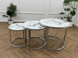 Q&p Furniture Monaco Nesting Coffee Tables 3 Piece Set  White Marble With Bold Grey Veins Chrome Base - thumbnail 2
