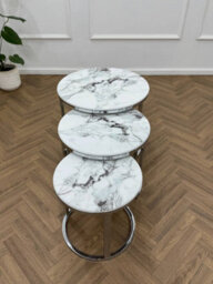 Q&p Furniture Monaco Nesting Coffee Tables 3 Piece Set  White Marble With Bold Grey Veins Chrome Base - thumbnail 3