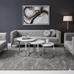 Q&p Furniture Monaco Nesting Coffee Tables 3 Piece Set  White Marble With Bold Grey Veins Chrome Base - thumbnail 4