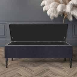 120Cm Paris Plain Ottoman Storage Bench -Naples Shoes Bench With Black Turned Wooden Legs - Charcoal Upholstery Storage Footstool - thumbnail 2