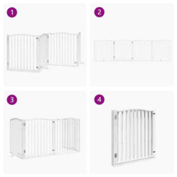 Walplus White Dog Gate With Door Foldable 4 Panels 320 Cm Poplar Wood - thumbnail 7