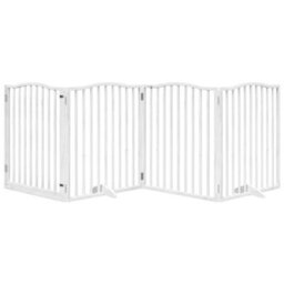 Walplus White Dog Gate With Door Foldable 4 Panels 320 Cm Poplar Wood - thumbnail 3