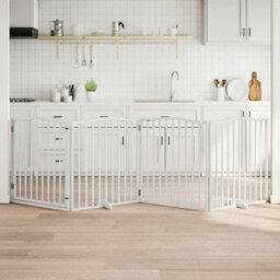 Walplus White Dog Gate With Door Foldable 4 Panels 320 Cm Poplar Wood