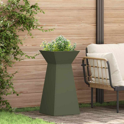 Berkfield Garden Pillar Planter With Bowl Olive Green 35X35X73 Cm Steel - image 1