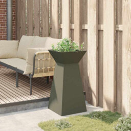 Berkfield Garden Pillar Planter With Bowl Olive Green 35X35X73 Cm Steel - thumbnail 4