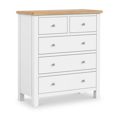 Farro White Xl 2 Over 3 Chest Of Drawers Fully Assembled - Painted With Oak Top By Roseland Furniture - image 1