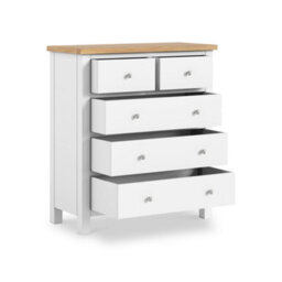 Farro White Xl 2 Over 3 Chest Of Drawers Fully Assembled - Painted With Oak Top By Roseland Furniture - thumbnail 5