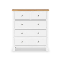 Farro White Xl 2 Over 3 Chest Of Drawers Fully Assembled - Painted With Oak Top By Roseland Furniture - thumbnail 4
