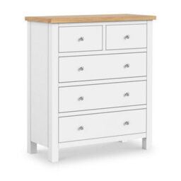 Farro White Xl 2 Over 3 Chest Of Drawers Fully Assembled - Painted With Oak Top By Roseland Furniture - thumbnail 2
