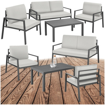 Tectake Garden Furniture Set Gothenburg - For 4 People, Rust-Proof Aluminum Frame, Thick Seat Cushions, Slatted Table - Light Grey - image 1