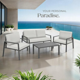 Tectake Garden Furniture Set Gothenburg - For 4 People, Rust-Proof Aluminum Frame, Thick Seat Cushions, Slatted Table - Light Grey - thumbnail 8