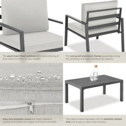 Tectake Garden Furniture Set Gothenburg - For 4 People, Rust-Proof Aluminum Frame, Thick Seat Cushions, Slatted Table - Light Grey - thumbnail 5