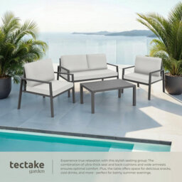 Tectake Garden Furniture Set Gothenburg - For 4 People, Rust-Proof Aluminum Frame, Thick Seat Cushions, Slatted Table - Light Grey - thumbnail 4