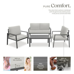 Tectake Garden Furniture Set Gothenburg - For 4 People, Rust-Proof Aluminum Frame, Thick Seat Cushions, Slatted Table - Light Grey - thumbnail 3