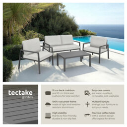 Tectake Garden Furniture Set Gothenburg - For 4 People, Rust-Proof Aluminum Frame, Thick Seat Cushions, Slatted Table - Light Grey - thumbnail 2