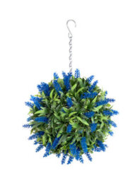Pair Of Best Artificial 24Cm Blue Lush Lavender Hanging Basket Flower Topiary Ball - Weather & Fade Resistant - thumbnail 2