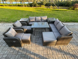 Fimous Rattan Outdoor Garden Furniture Sofa Set Patio Table & Chairs Set With 3 Seater Sofa Dining Table 3 Footstool 2 Side Tables - thumbnail 2