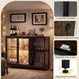 Costway Bar Cabinet With Power Outlets Industrial Sideboard Buffet With Wine Racks - thumbnail 5