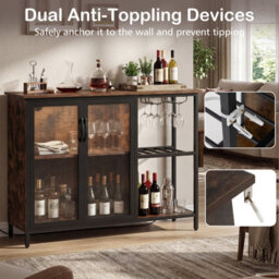 Costway Bar Cabinet With Power Outlets Industrial Sideboard Buffet With Wine Racks - thumbnail 3