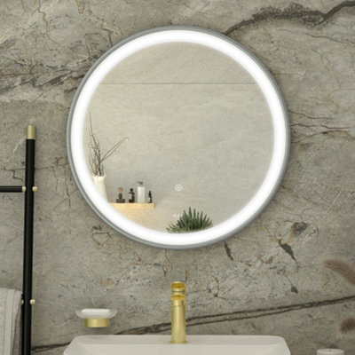 RAK Ceramics Rak Picture Round 600mm Brushed Nickel Led Illuminated Bathroom Mirror With Touch Sensor & Demister Pad - Ip44 - image 1