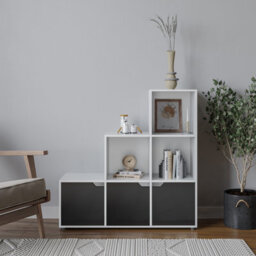 Urbn-Living Black, Blue - 6-Cube Step Shelving Unit With Wooden Door - thumbnail 9