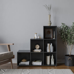 Urbn-Living Black, Blue - 6-Cube Step Shelving Unit With Wooden Door - thumbnail 2