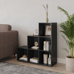 Urbn-Living Black, Blue - 6-Cube Step Shelving Unit With Wooden Door - thumbnail 3