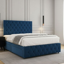 REGIONAL FURNISHINGS Divan Bed Set Luxury Blue Plush Velvet 24Inch Headboard & Footboard & Mattress No Drawers In 3Ft 4Ft 4Ft6 5Ft 6Ft Sizes - thumbnail 2