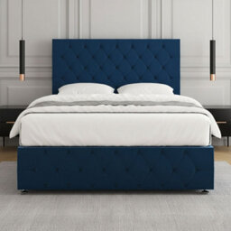 REGIONAL FURNISHINGS Divan Bed Set Luxury Blue Plush Velvet 24Inch Headboard & Footboard & Mattress No Drawers In 3Ft 4Ft 4Ft6 5Ft 6Ft Sizes - thumbnail 3