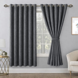 Bedlooms Charcoal Linen Curtain 100% Blackout Thermal Insulated Eyelet Curtain (Pair) 66 X 54 Inches With Tie Back Two - thumbnail 9