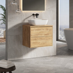 Banyetti Venti 600mm Wall Hung Vanity Unit With Matching Worktop - Ostippo Oak - thumbnail 2