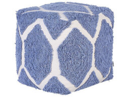 Wyld And Coco Beige And Blue Cotton Pouffe With Geometric Knitted Embroidery 40 X 40 X 40 Cm - thumbnail 1