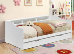 Comfy Living 3Ft White Wooden Bed With Trundle With Shelving - thumbnail 1