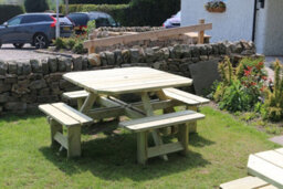 Churnet Valley Garden Furniture Ltd Square Picnic Table Sits 8, Wooden Garden Furniture - L200 X W200 X H77 Cm - Minimal Assembly Required - thumbnail 3