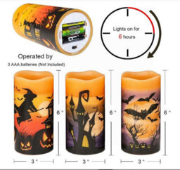 Amorly 3 Pack Halloween Led Flameless Pillar Candles, Battery Operated With Timer, Wax Flickering Warm Light Candles For Halloween Decor - thumbnail 2