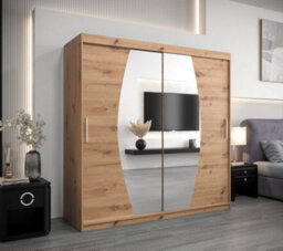 Arte Elypse Contemporary 2 Mirrored Sliding Door Wardrobe 9 Shelves 2 Rails Artisan Oak Effect (H)2000mm (W)2000mm (D)620mm - thumbnail 2