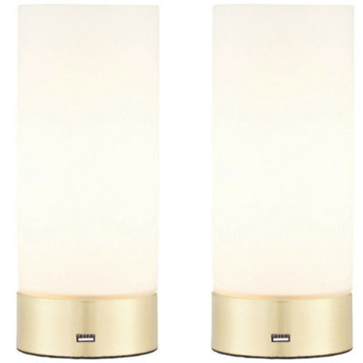 2 Pack - Touch Dimmable Table Lamp Brass & Frosted Glass Shade Light Usb Charger - image 1