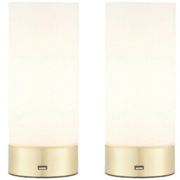 2 Pack - Touch Dimmable Table Lamp Brass & Frosted Glass Shade Light Usb Charger