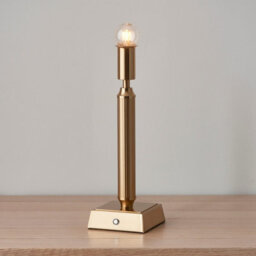 Luminosa Lighting Luminosa Trobridge Rechargeable Brushed Aged Brass Plate Table Lamp With Coral Pink Fabric Ikat Shade 16Cm Integrated Led - thumbnail 5