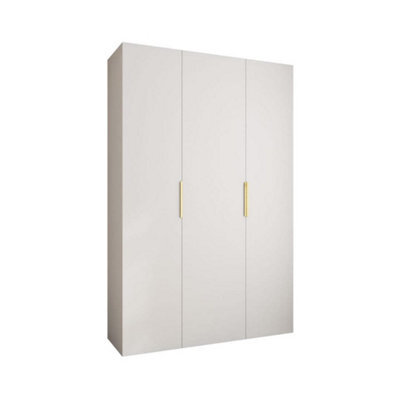 Arte Stylish White Como Iv Hinged Door Wardrobe H2460mm W1600mm D500mm, Three Doors, Eleven Shelves, Two Hanging Rails, Gold Handles - image 1