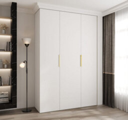 Arte Stylish White Como Iv Hinged Door Wardrobe H2460mm W1600mm D500mm, Three Doors, Eleven Shelves, Two Hanging Rails, Gold Handles - thumbnail 2