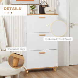 Homcom 12 Pair Slim Shoe Cabinet W/ 3 Flip Drawers For Entryway, White - thumbnail 8