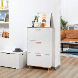 Homcom 12 Pair Slim Shoe Cabinet W/ 3 Flip Drawers For Entryway, White