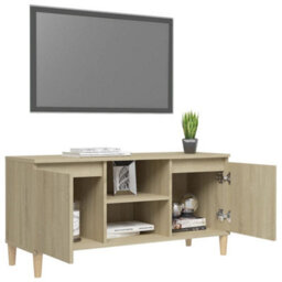 Berkfield Tv Cabinet With Solid Wood Legs Sonoma Oak 103.5X35X50 Cm - thumbnail 4
