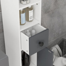 Kleankin Slim Bathroom Cabinet, Toilet Roll Storage W/ Open Shelves, Grey - thumbnail 8