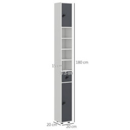 Kleankin Slim Bathroom Cabinet, Toilet Roll Storage W/ Open Shelves, Grey - thumbnail 3