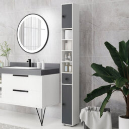 Kleankin Slim Bathroom Cabinet, Toilet Roll Storage W/ Open Shelves, Grey - thumbnail 7