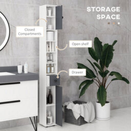 Kleankin Slim Bathroom Cabinet, Toilet Roll Storage W/ Open Shelves, Grey - thumbnail 4
